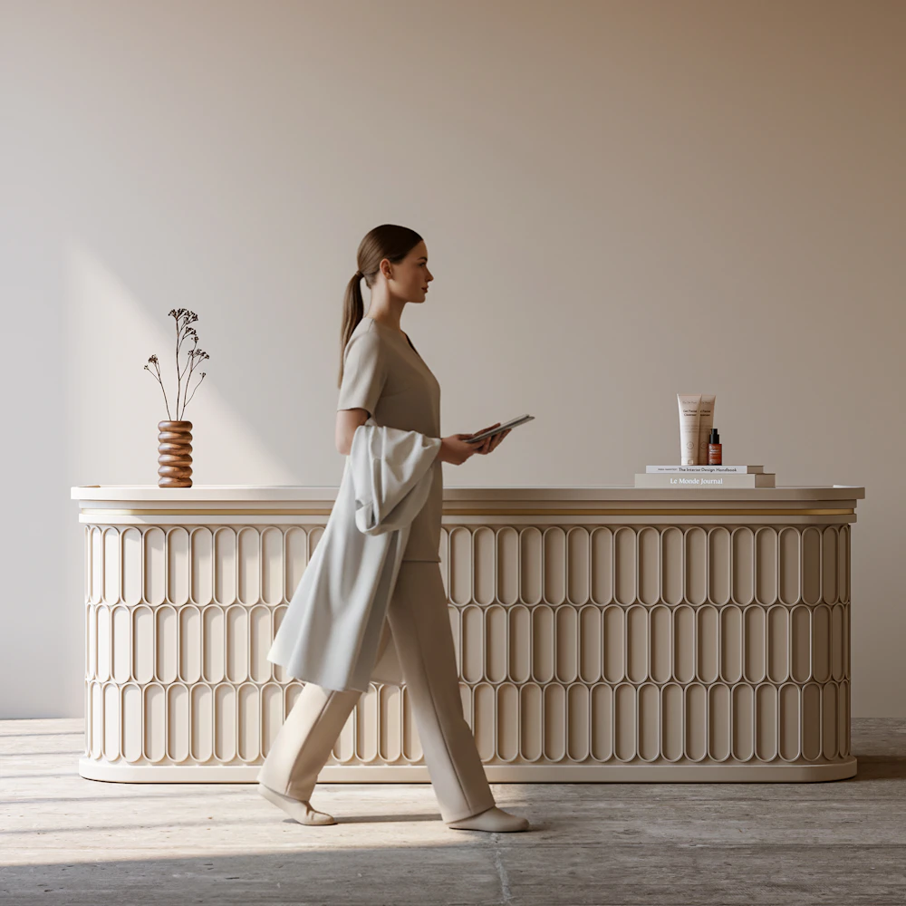 The calm, minimal studio interior